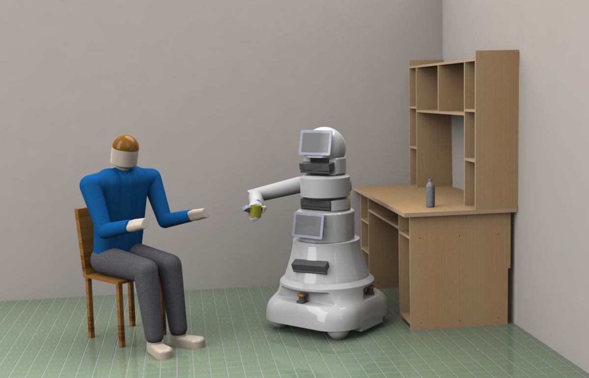 Conceptual robotic platform handing over a cup to the user
